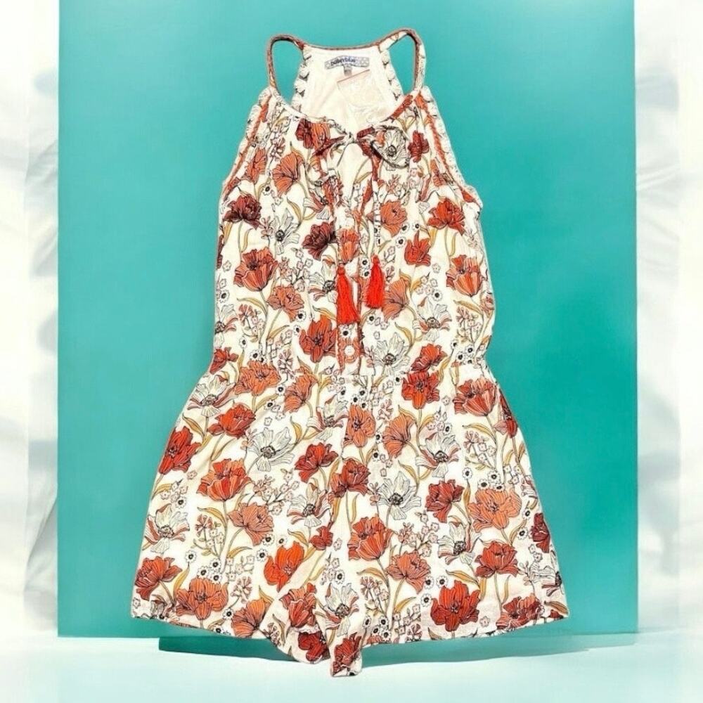 Bailey Blue Floral Halter Romper Orange and Cream Women's Size Small
